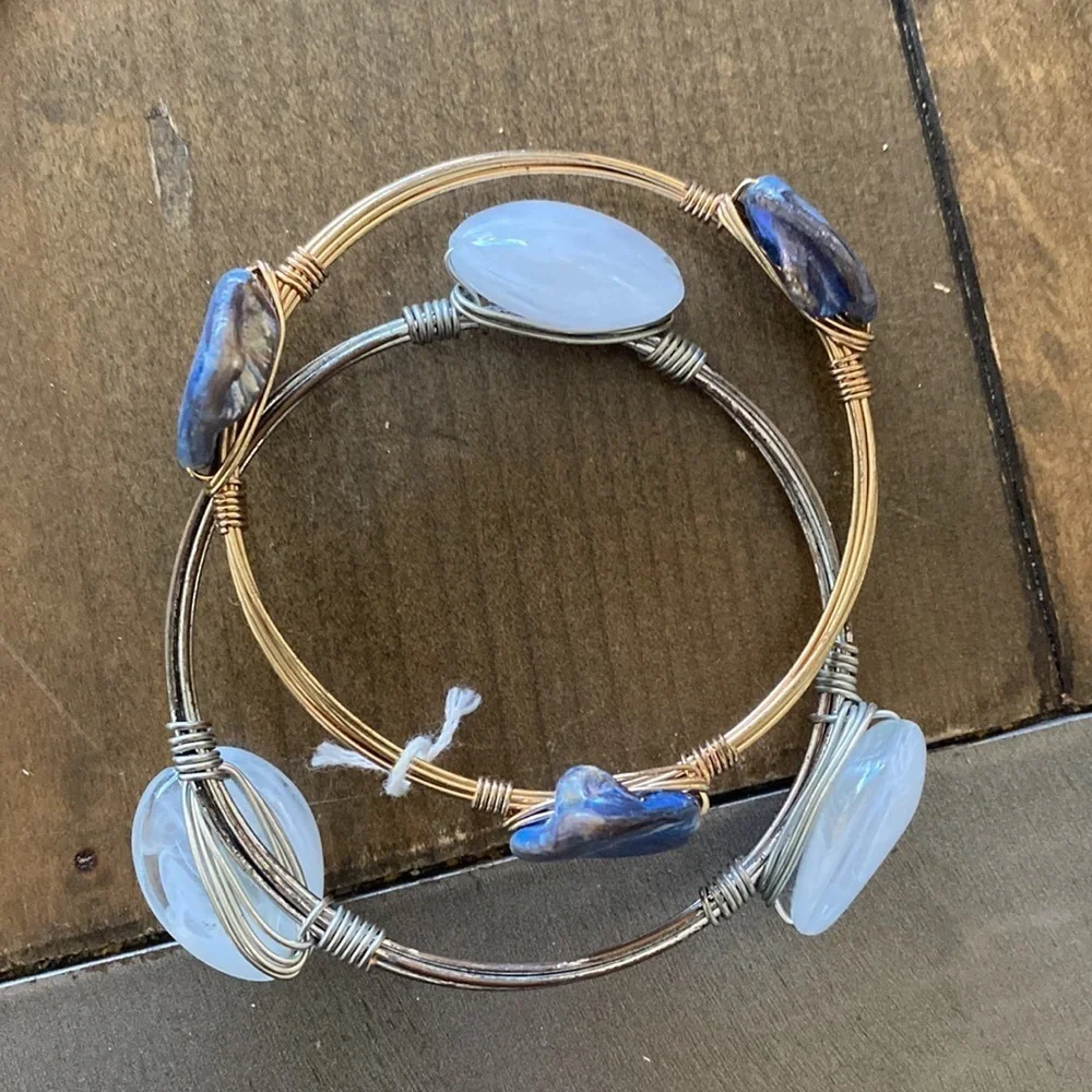 Set of two wire stone statement bracelets‎
